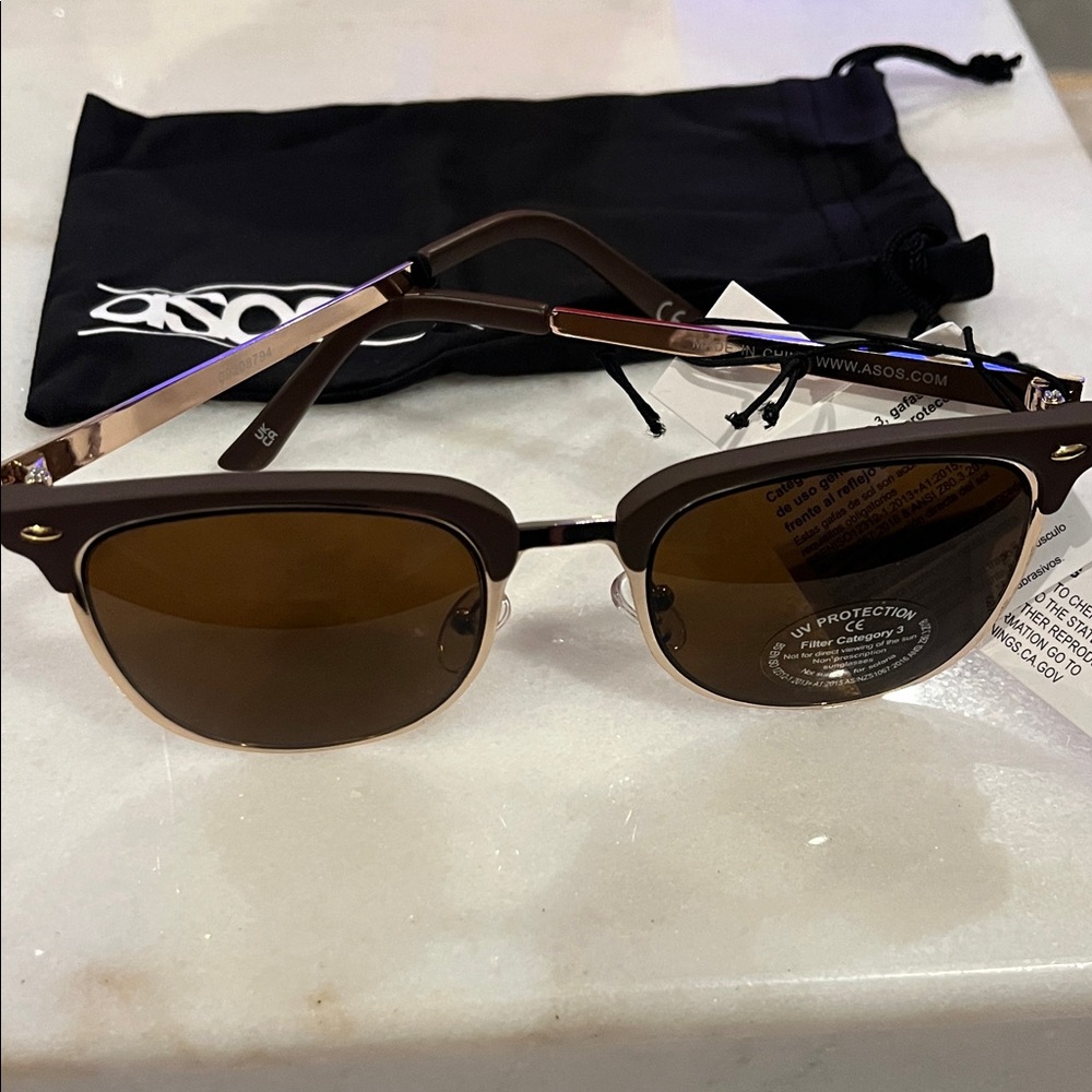 ASOS Brown AND GOLD RETRO Sunglasses with BROWN LENS BRAND NEW